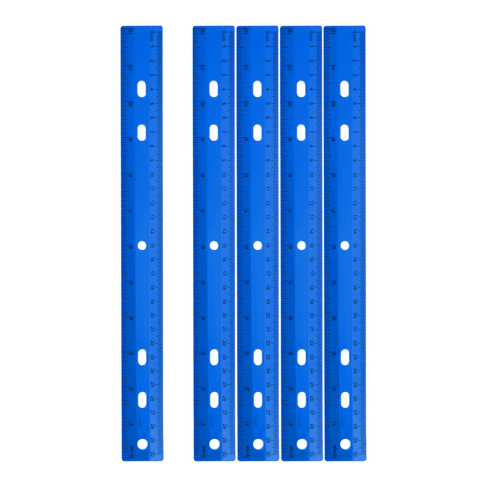 5pcs Plastic Rulers 12" (30cm) Clear Straight Ruler with Hole, Blue gallery