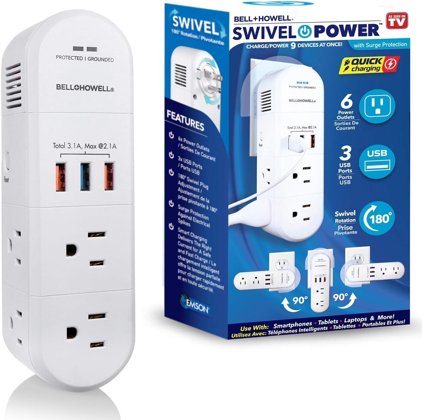 Bell+Howell Power Strip with Surge Protection Rapid 125VAC 60Hz 10A 1250WMax gallery