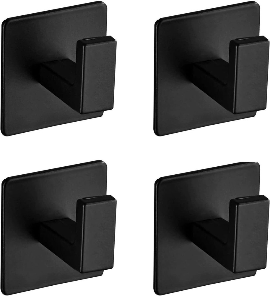 Bath Towel Hook,4 Pack Self Adhesive Square Coat Hooks, Sturdy No Drilling Robe