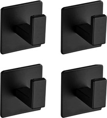 Bath Towel Hook,4 Pack Self Adhesive Square Coat Hooks, Sturdy No Drilling Robe