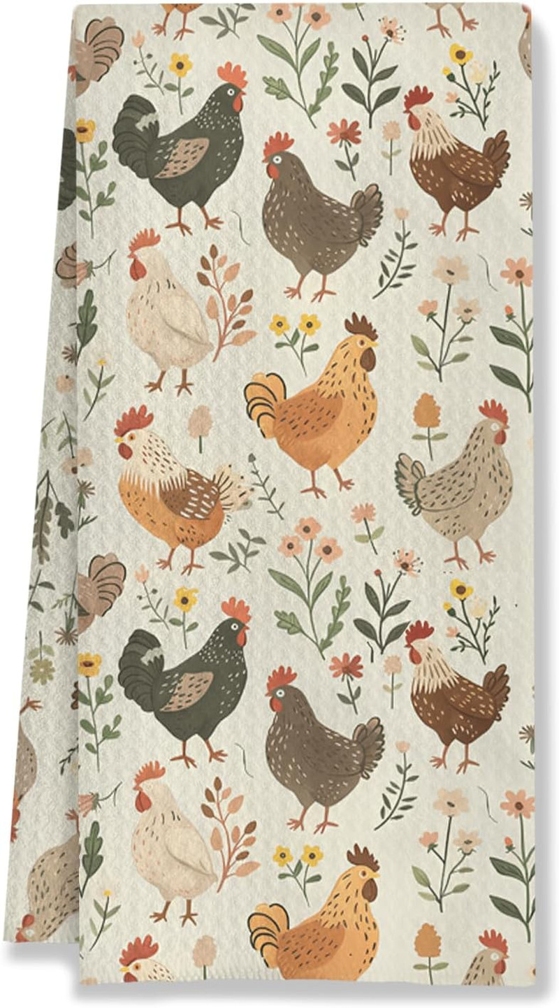 Farmhouse Chicken Rooster Kitchen Towels, Chicken Dish Towels, Rooster Decor Han gallery