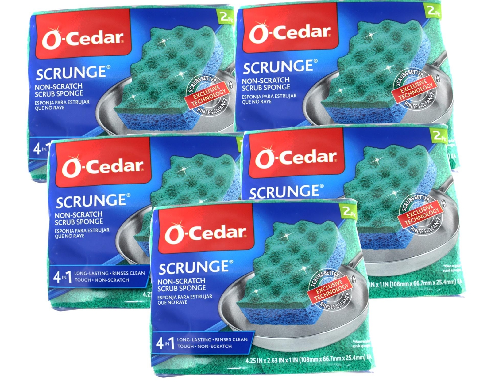 O-Cedar Scrunge Multi-Use Sponge Non-Scratch Long-Lasting, Tough, 2 Count 5 Pack gallery