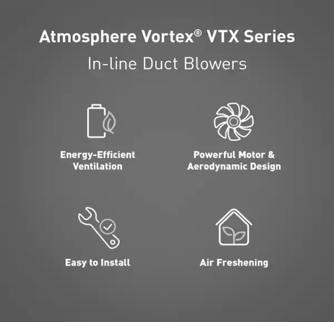 Atmosphere VTX 600 L Vortex VTX Series Inline Fan 6" 278 PCM 120 Volts gallery