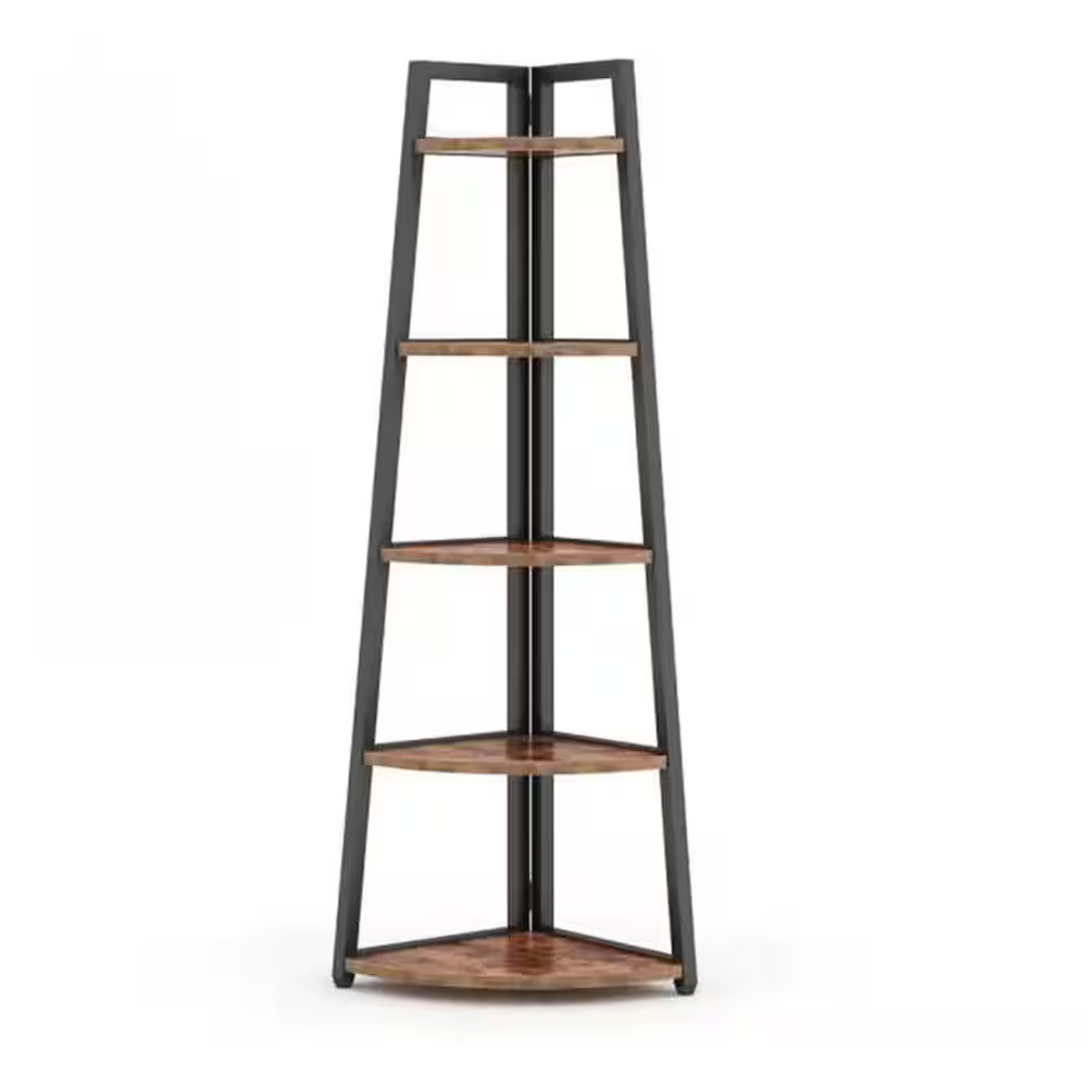 70 In. Brown Wood 5-Shelf Corner Shelf Bookcase with 5-Tier Open Shelves gallery