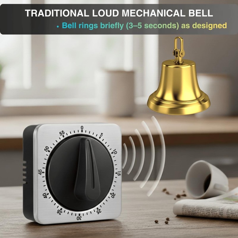 Mechanical Kitchen Timer Magnetic with Loud Alarm 60 Minute Manual Wind Up gallery