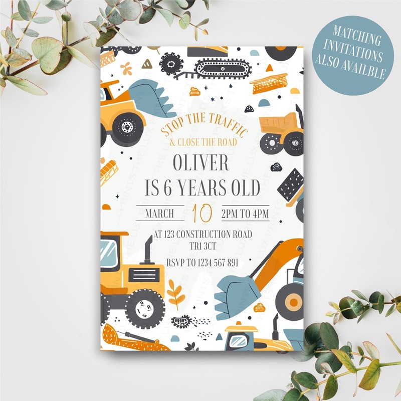 Personalised Construction Trucks Banner Wall Poster Birthday Party Cute Diggers gallery