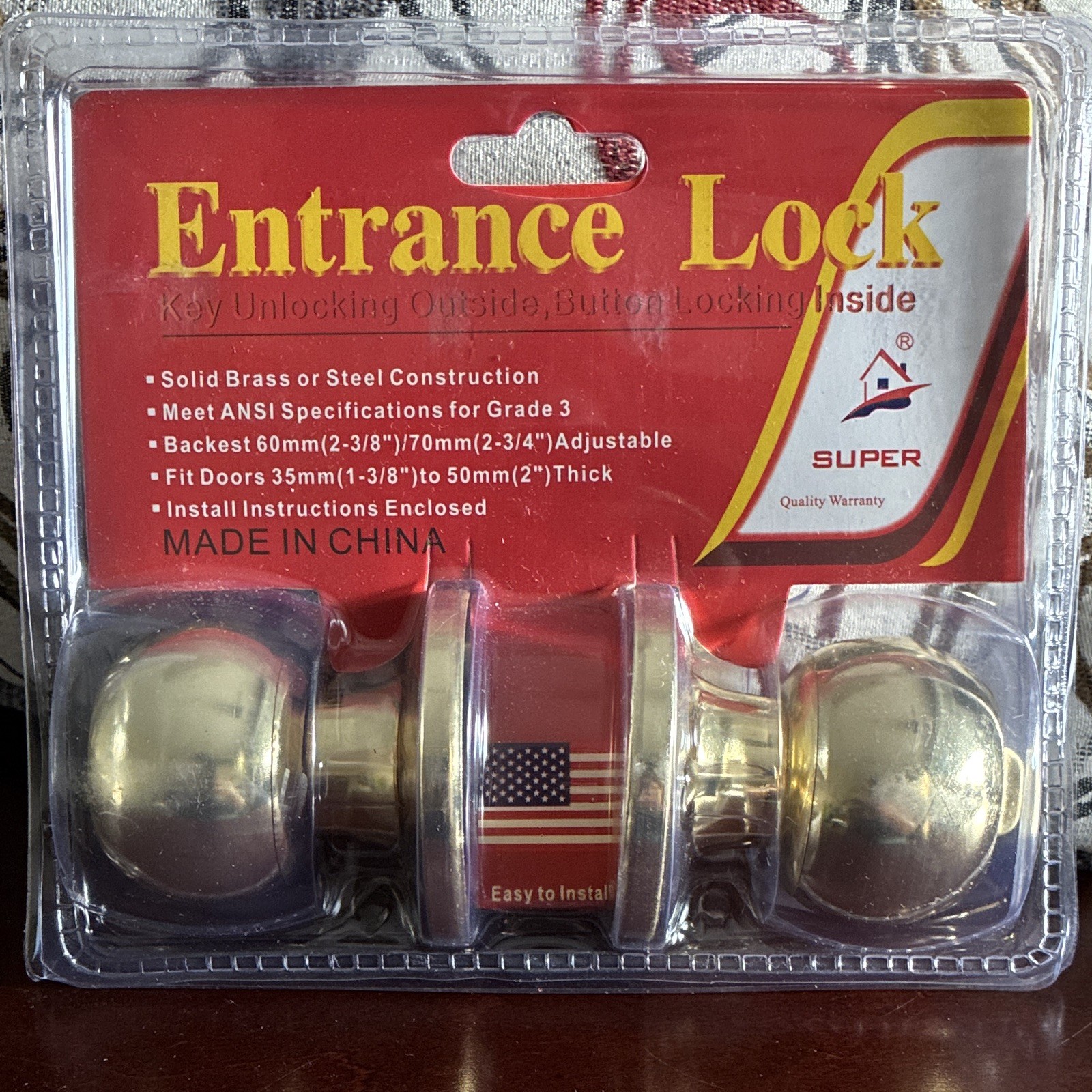 SUPER Entry Door Knob Lock, Keyed Entry, Adjustable Backset, Polished Brass gallery