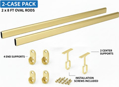 2-Case ProPack 8ft (96″) Oval Closet Wardrobe Rods with 4 End and 2 Center Suppo