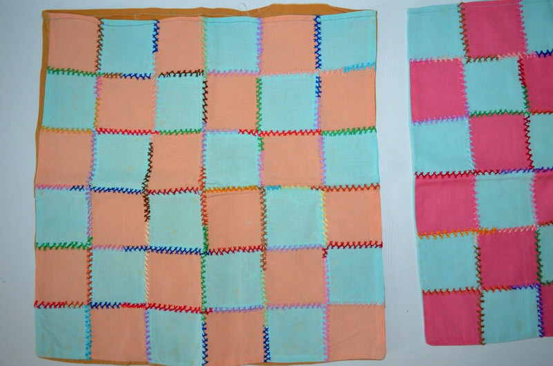Handmade Patchwork Sofa Pillow Covers Pink & Blue / Orange Blue 14" x 15" gallery
