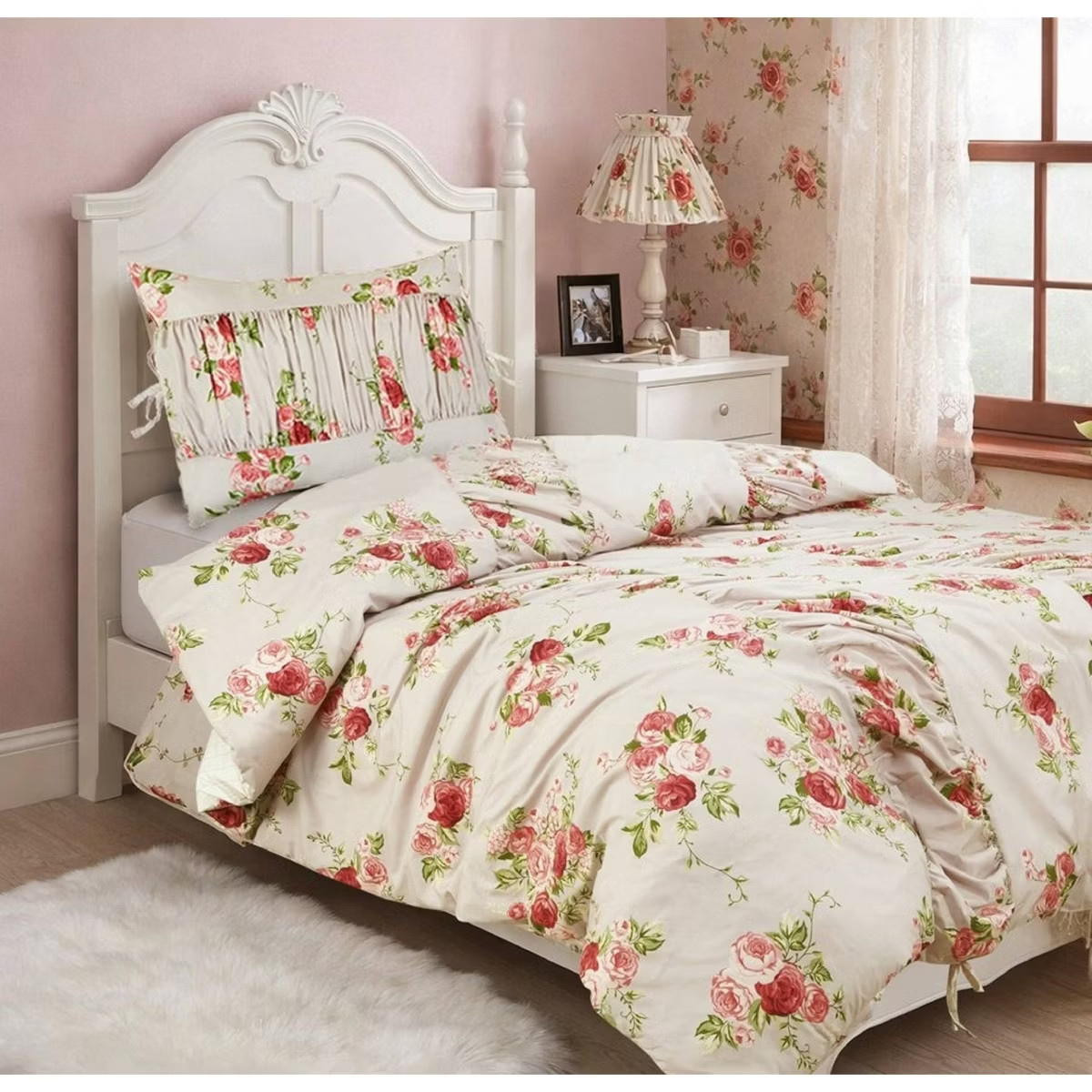 Twin Ruched Comforter Set Pink Floral Harlow & Wren NEW gallery