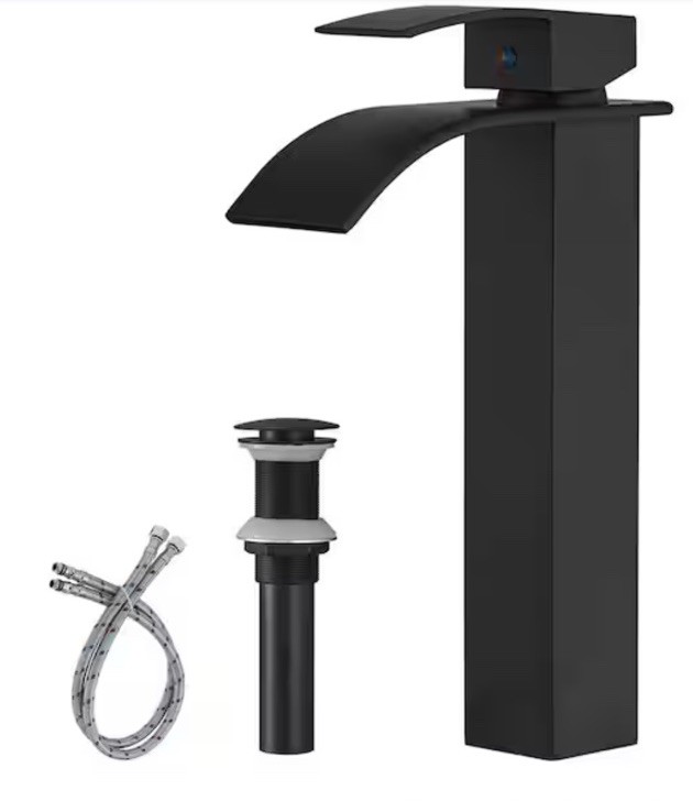 BWE Matte Black Waterfall Single Hole Single Handle Bathroom Vessel Sink Faucet