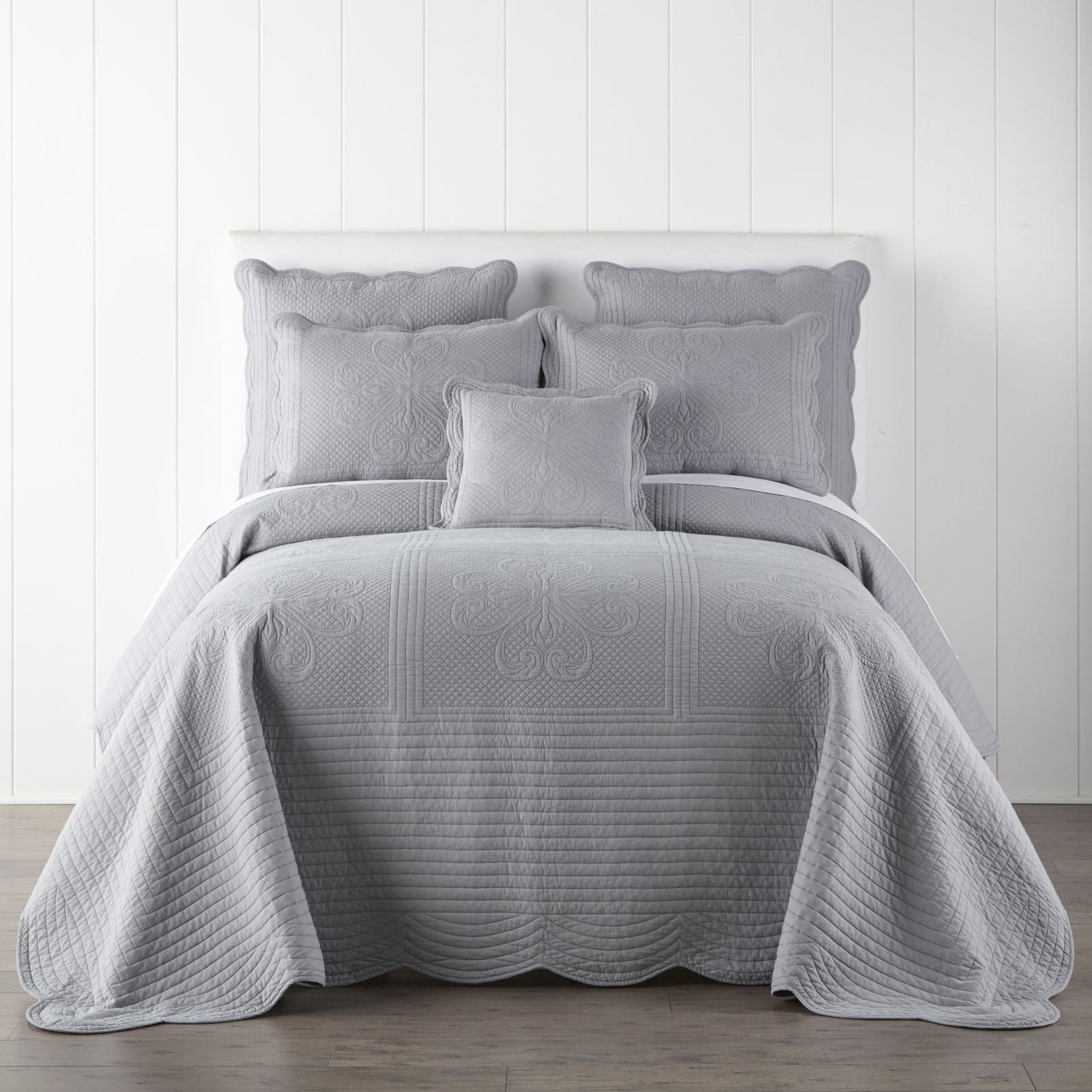 hudson & Main Tailored Tonal Audrey Bedspread Gray Twin gallery