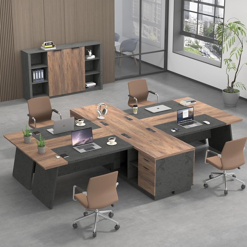 78.74in L-Shaped Large Computer Executive Office Desk w/Drawers & Storage Shelve gallery