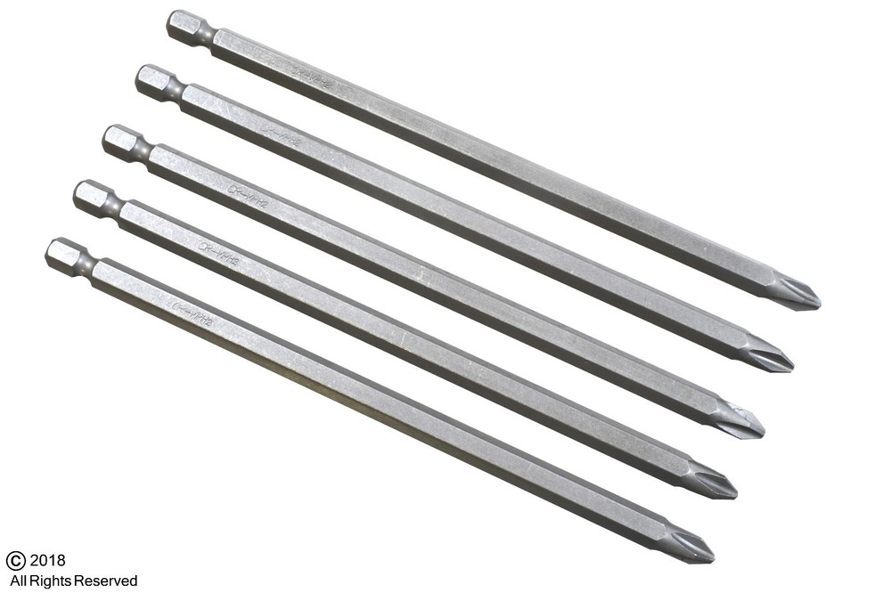(5) 6" long Philips Screwdriver bits Size #2 CrV 6150 Steel