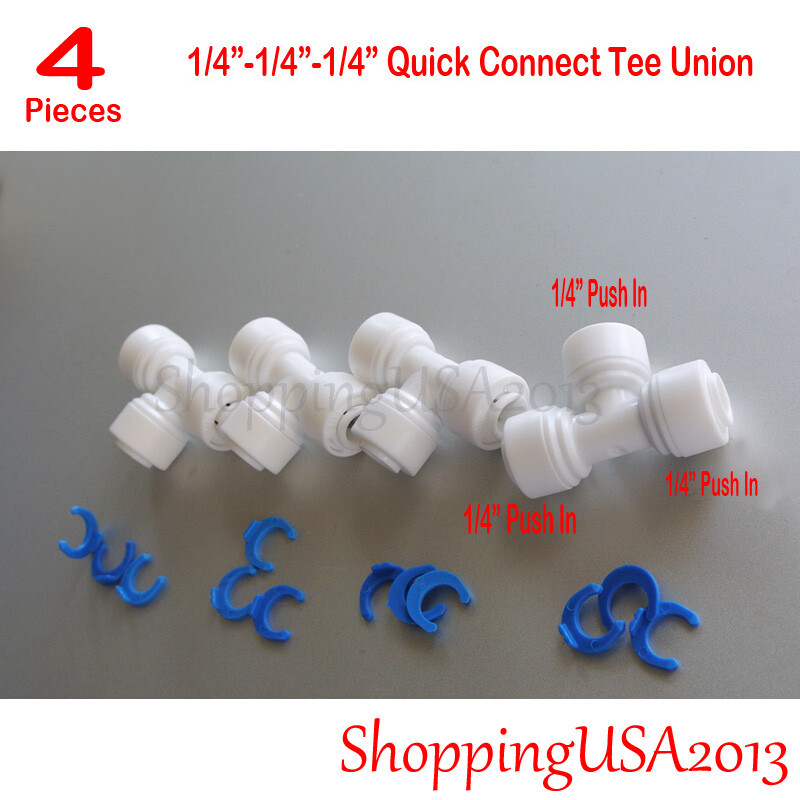 4 Pcs Quick Connect Tee Union Fitting 1/4" Quick Connector Push in Ro Filter BSP gallery