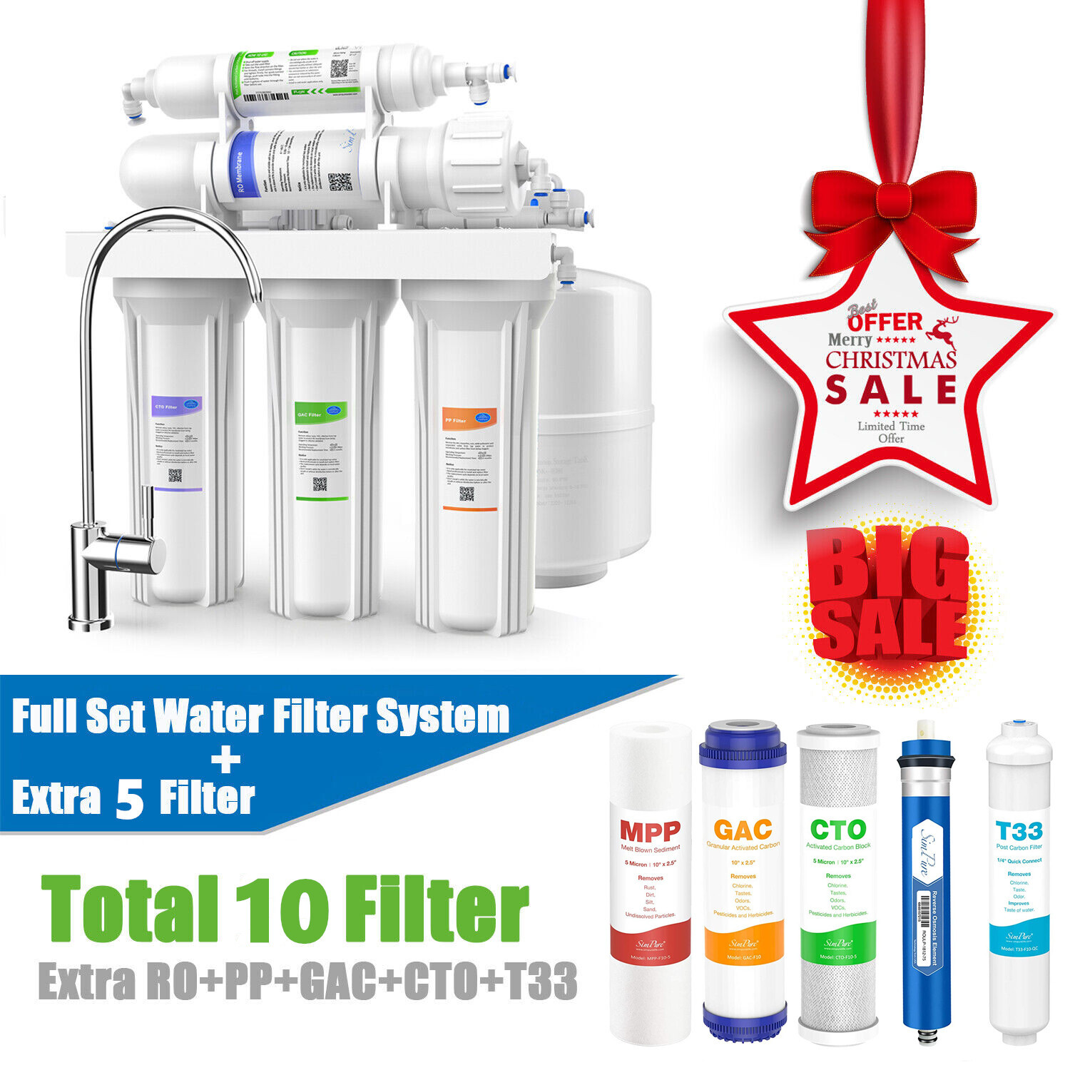 Simpure 5 Stage 75GPD Reverse Osmosis Water Filter System Filtration + 5 Filters gallery