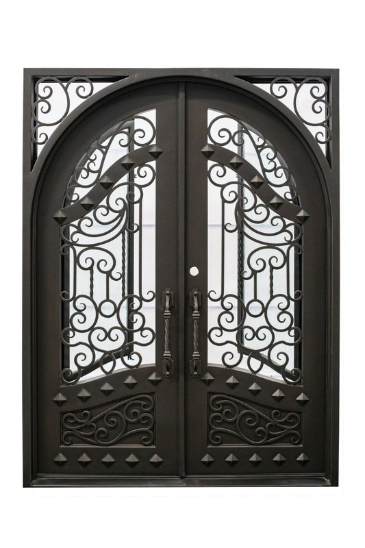 Canton Double Front Entry Wrought Iron Door Rain Glass 62" x 96" Right Active gallery