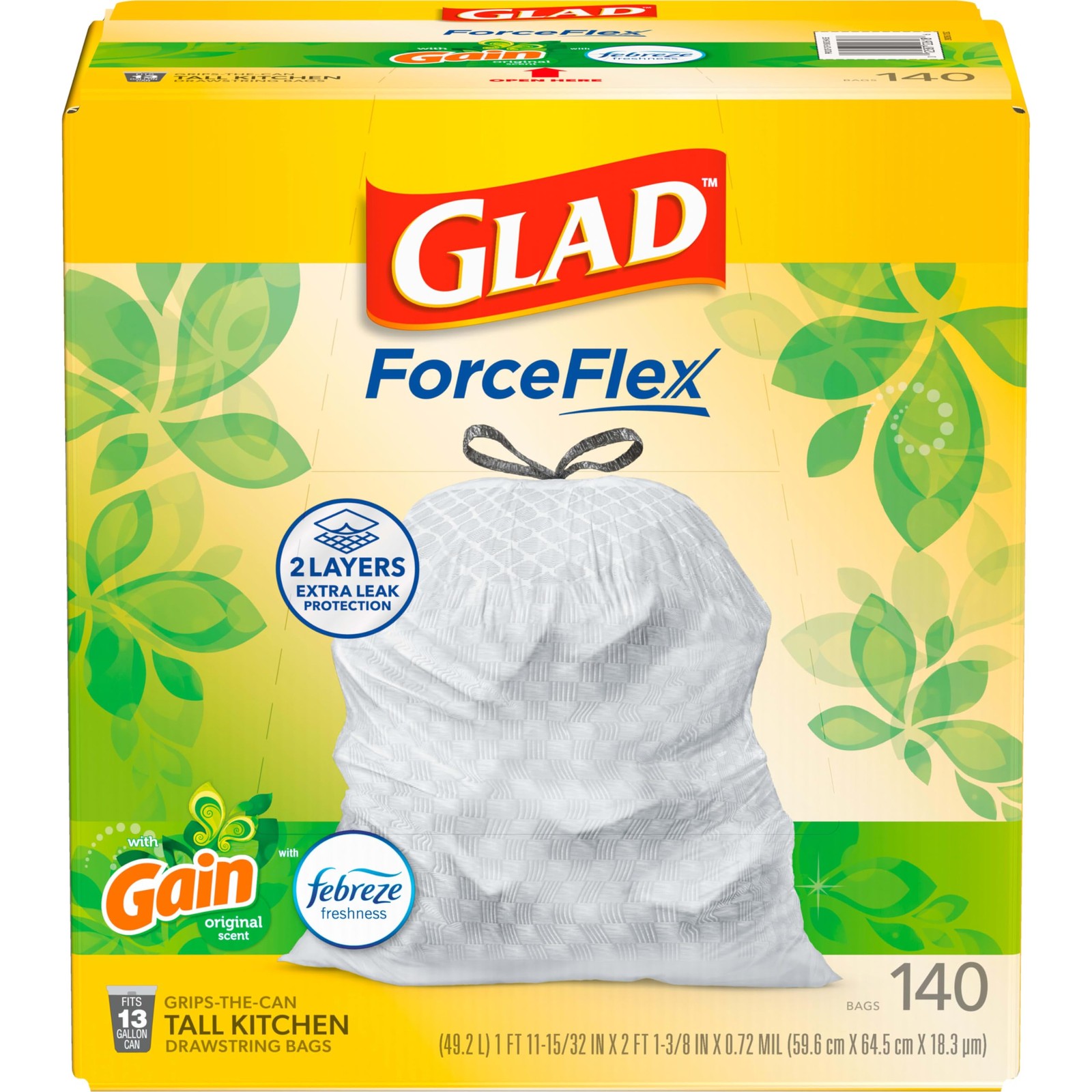 Glad ForceFlex Tall Kitchen Trash Bags, 13 Gallon, Gain Original, 140 Count gallery