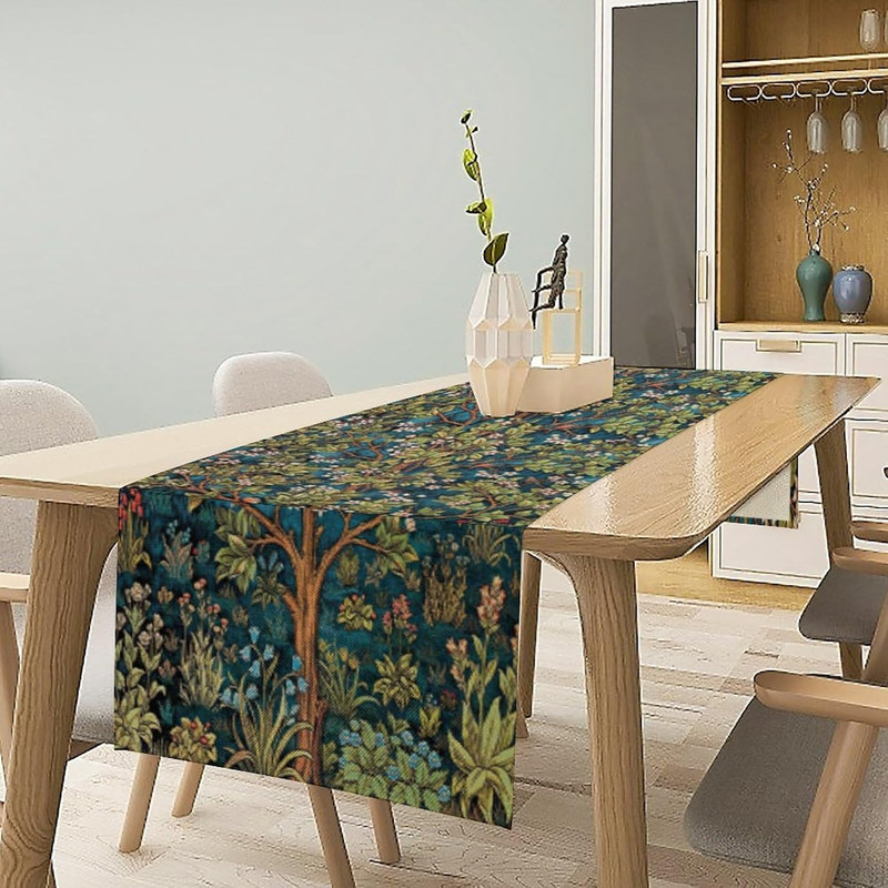 William Morris Floral Table Runner, Vintage Green Botanical Printed Table Runne gallery