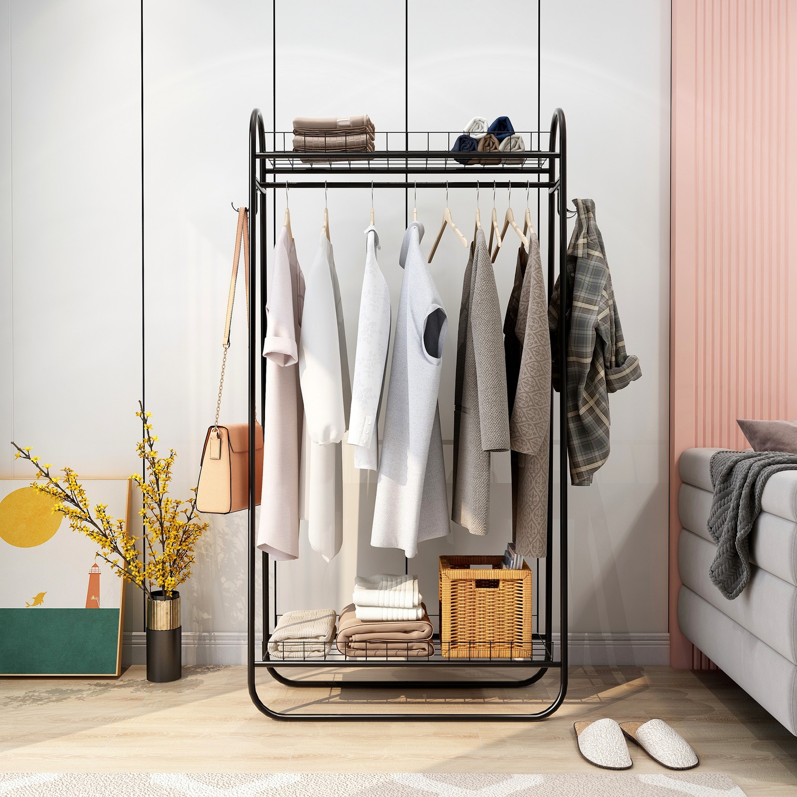 Portable Rack Freestanding Heavy Duty Clothing Rack Rolling Clothes Rack Black gallery