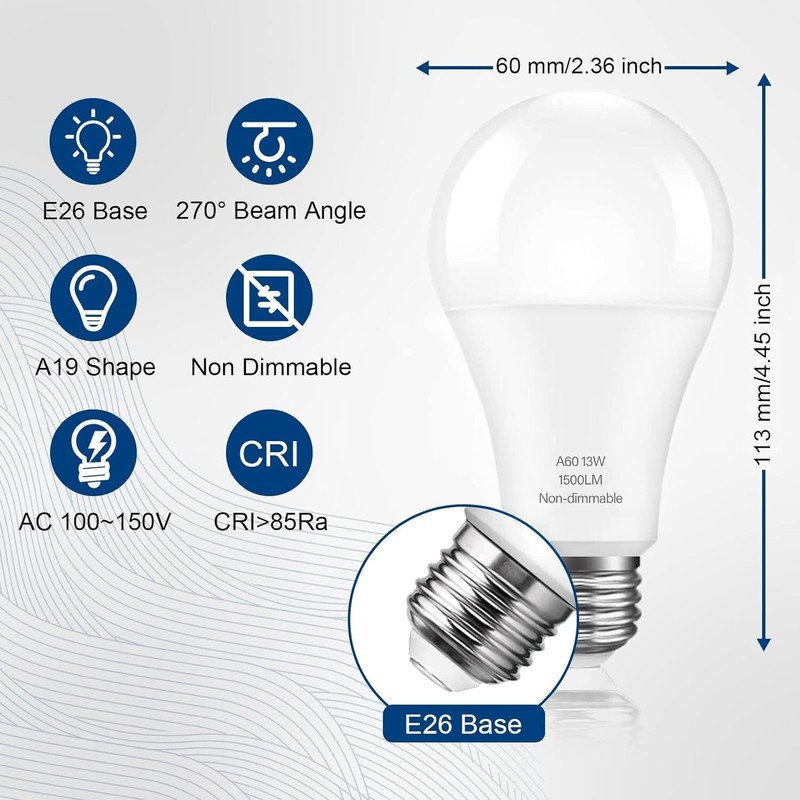 LED Light Bulbs100 Watt Equivalent A19 13W Lightbulb 5000K Daylight White 4 Pack gallery