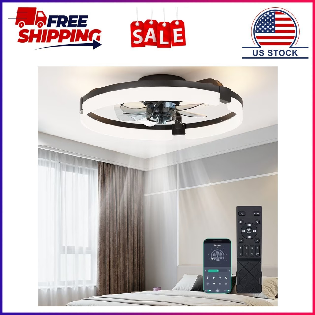 Gianna 19.7 Inch Ceiling Fans with Lights, Ceiling Fan, Low Profile Fandelier, 3 gallery