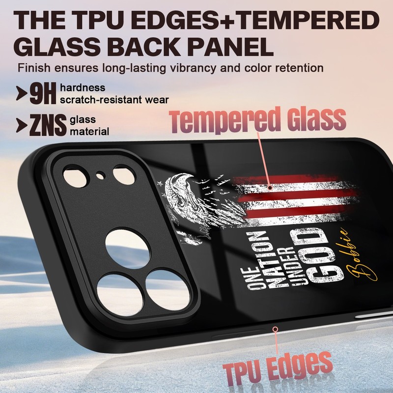 9H Tempered Glass Case For iPhone 17 15 16 Custom Rustic Grunge Flag Phone Cover gallery