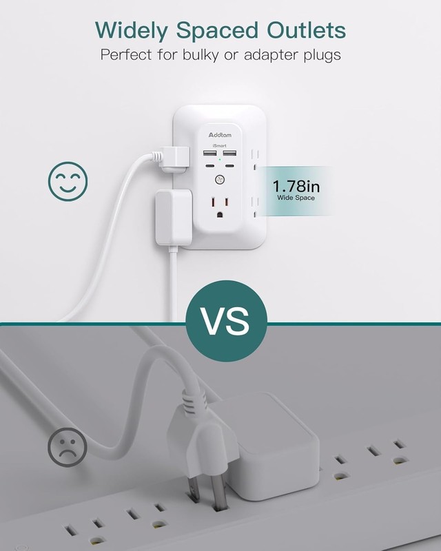Multi Plug Outlet Surge Protector - POWSAF 5 Outlet Extender with 4 USB Ports(2 gallery