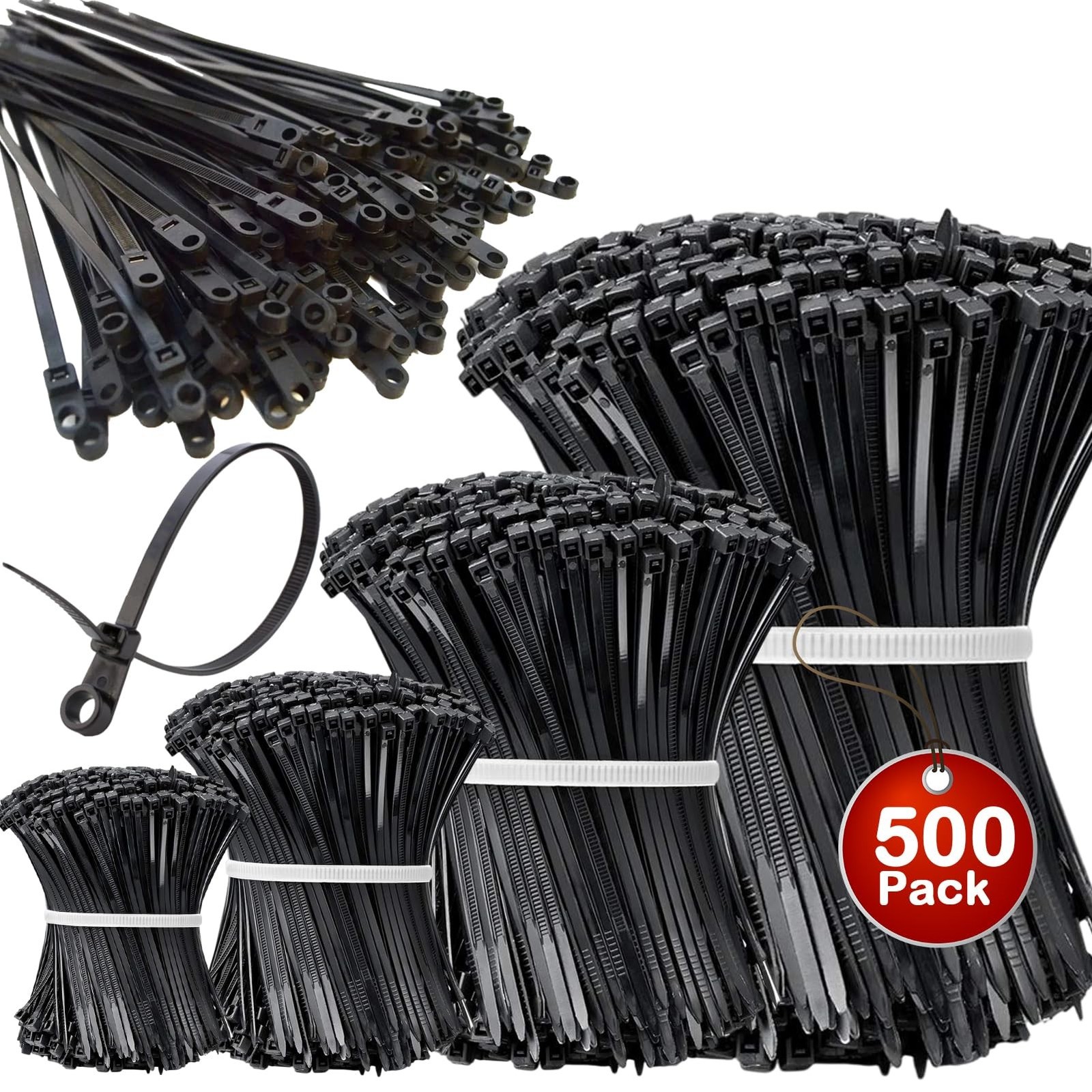 500Pcs Zip Ties Assorted Sizes Black Zip Ties with Screw Hole 100Pack 4/6/8/1... gallery