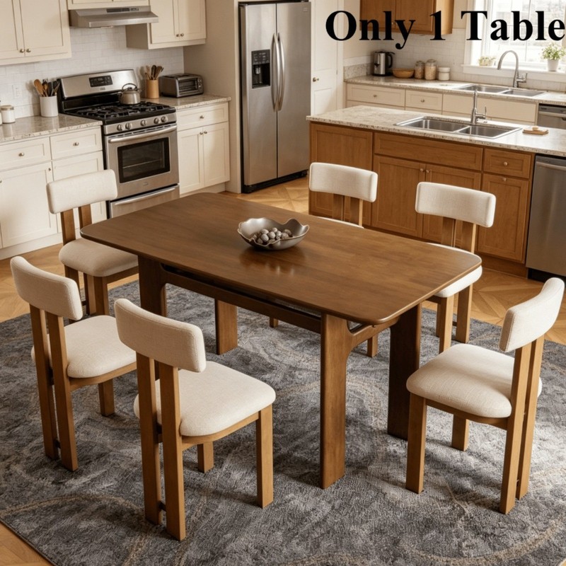 63 IN Long Rectangular Walnut Dining Table for 4-6 Seats with Heavy Duty Legs gallery