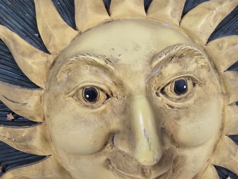 Vintage Sun Face Wall Decor 12” Round Celestial Plaque Gold Green Rustic Boho gallery
