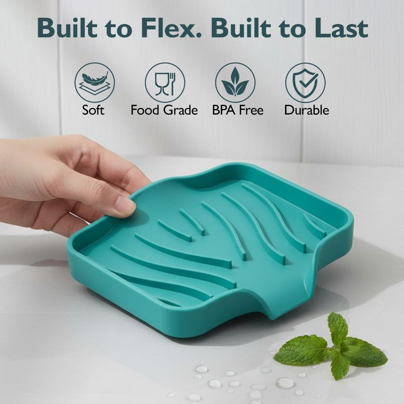 3 Pack Silicone Soap Dish with Drain Self Draining Holder Bathroom Kitchen Sink gallery