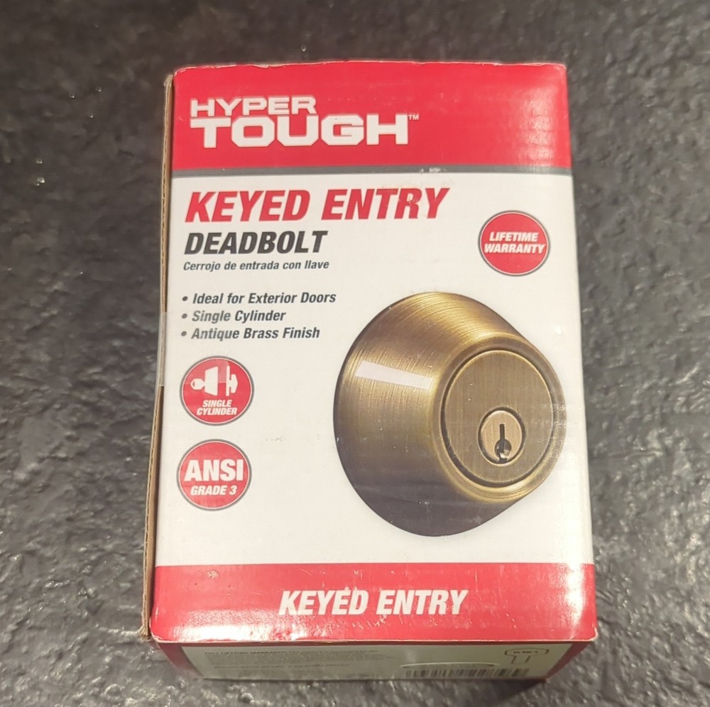 Hyper Tough Keyed Entry Deadbolt Antique Brass Finish ANSI Grade 3 w/ 2 Keys