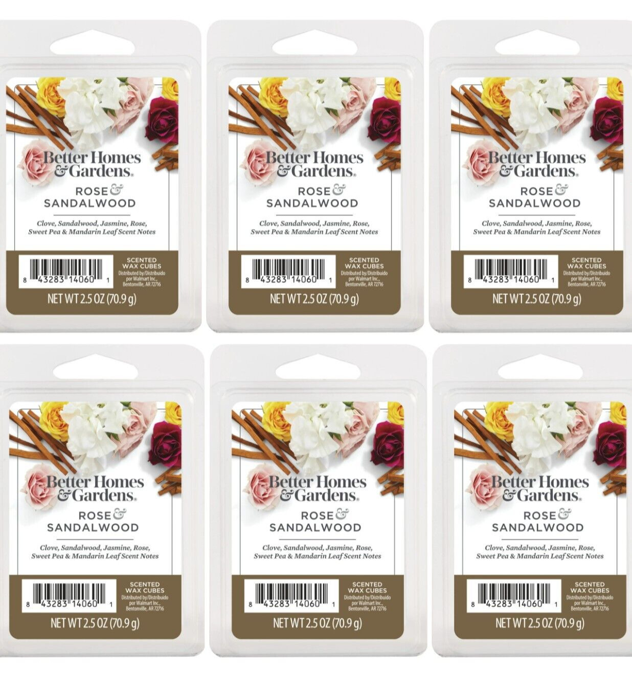 6 PACK Better Homes & Gardens Rose & Sandalwood Scented Wax Melts 2.5oz gallery