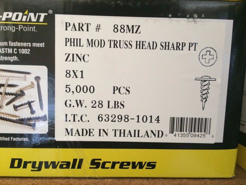 INTERCORP 88MZ #8 x 1" Sharp Point Modified Truss Head K-Lath Screw (5,000) gallery