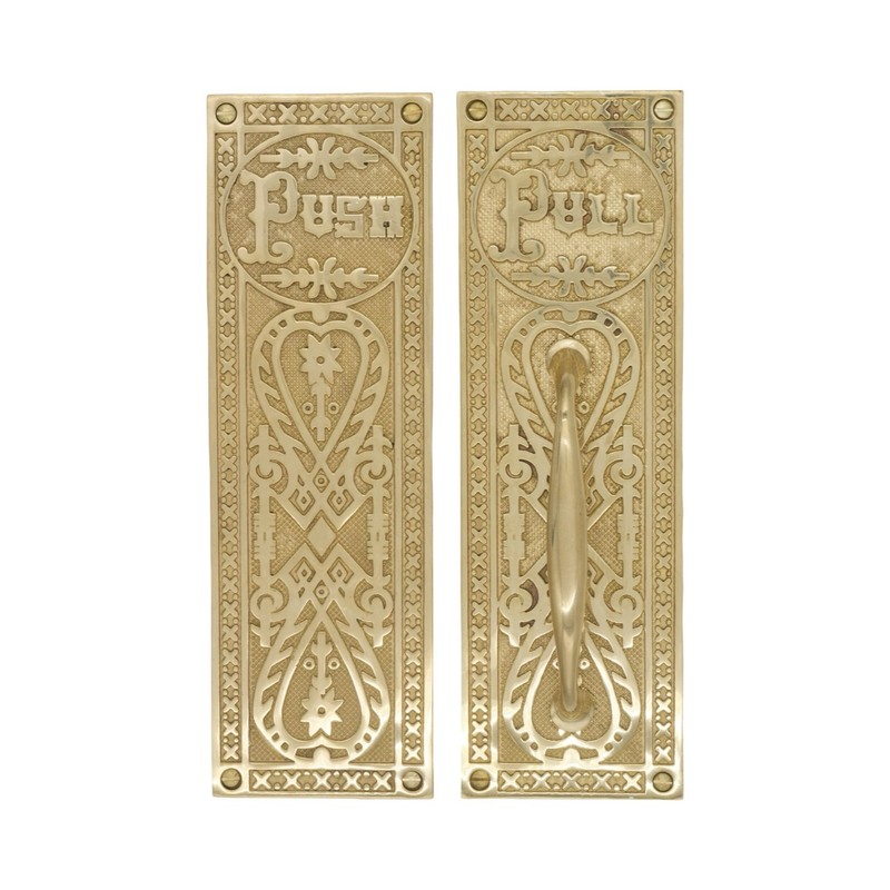 Push and Pull Victorian Door Set with Embossed Brass Design - The Gatsby gallery