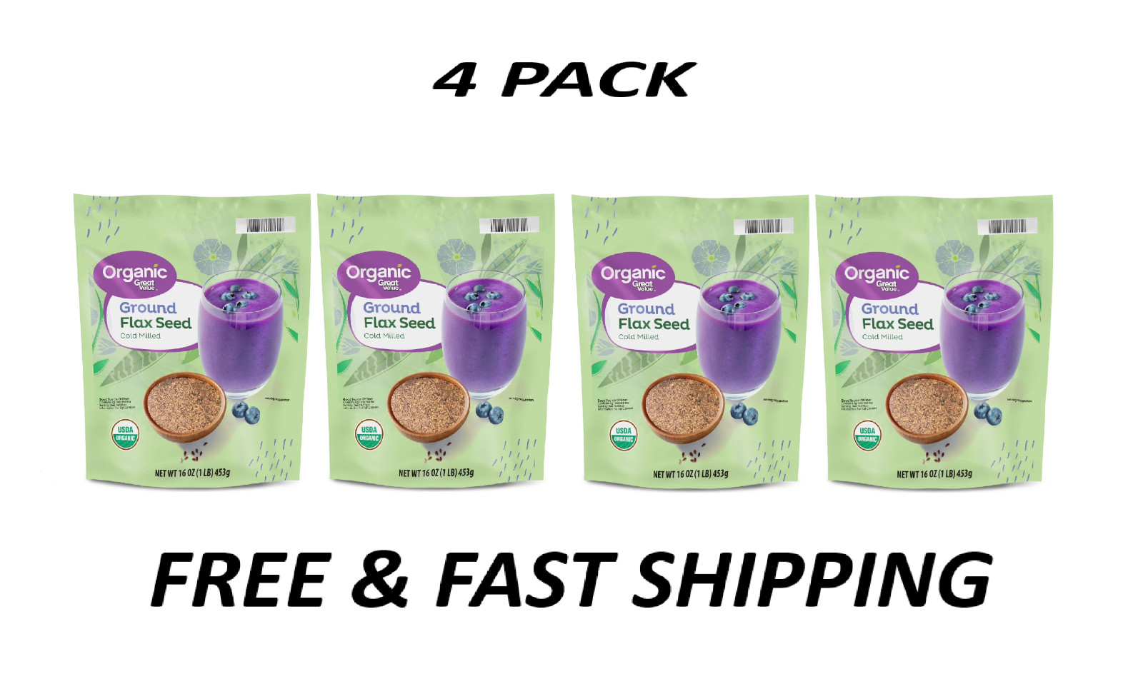 (4 pack) Great Value Organic Ground Cold Milled Flax Seed, 16 oz. gallery