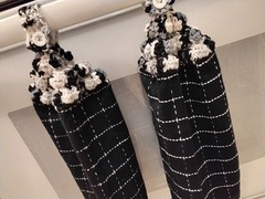 Black White 2 Hanging Kitchen Dish Towel Set Crochet Tops Handmade