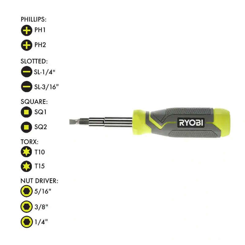 NEW Ryobi Multi-Bit 11in1 Screwdriver Cushion Grip Handle Bits and Nut Drivers gallery