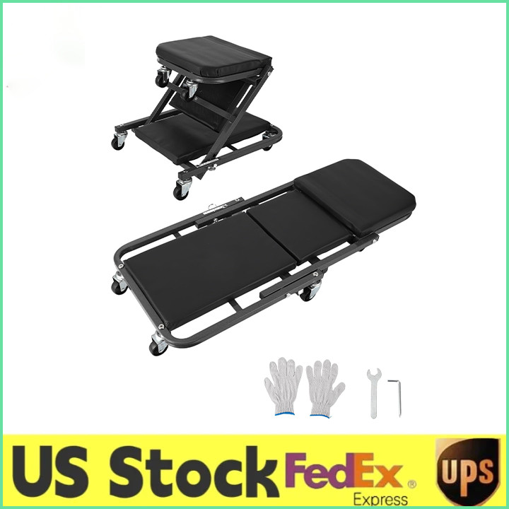 2-in-1 Foldable Garage Creeper Shop Seat W/6 Swivel Casters 330 LBS Rolling Cree gallery
