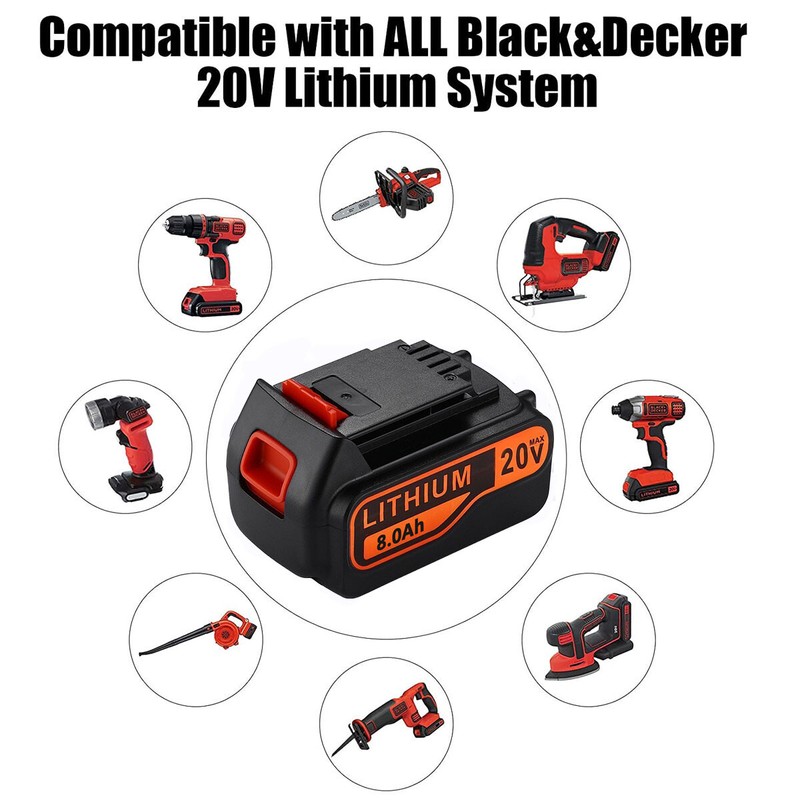2Pack 20V 8.0AH Lithium Battery for Black Decker 20 Volt LB2X4020 LBX20 LBXR20 gallery