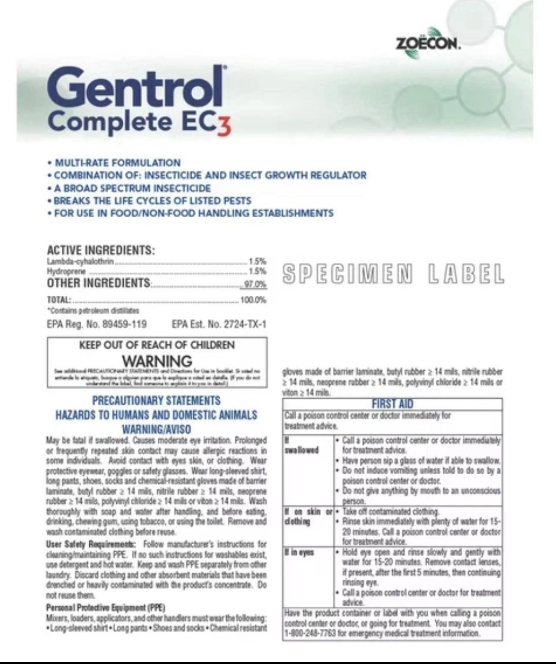 Gentrol Complete EC3 Kills Crawling, Flying & Pantry Insects- 16 fl oz gallery