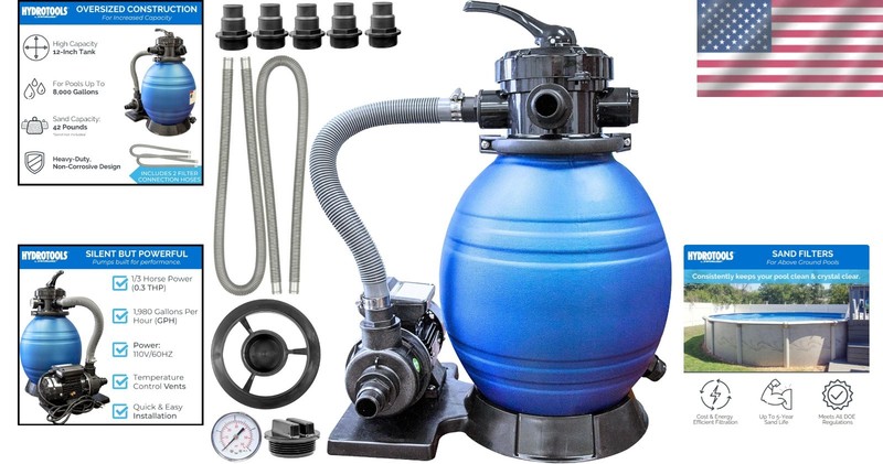 Efficient 12" Hydrotools Sand Filter with 1980 GPH Pump for Above-Ground Pools gallery
