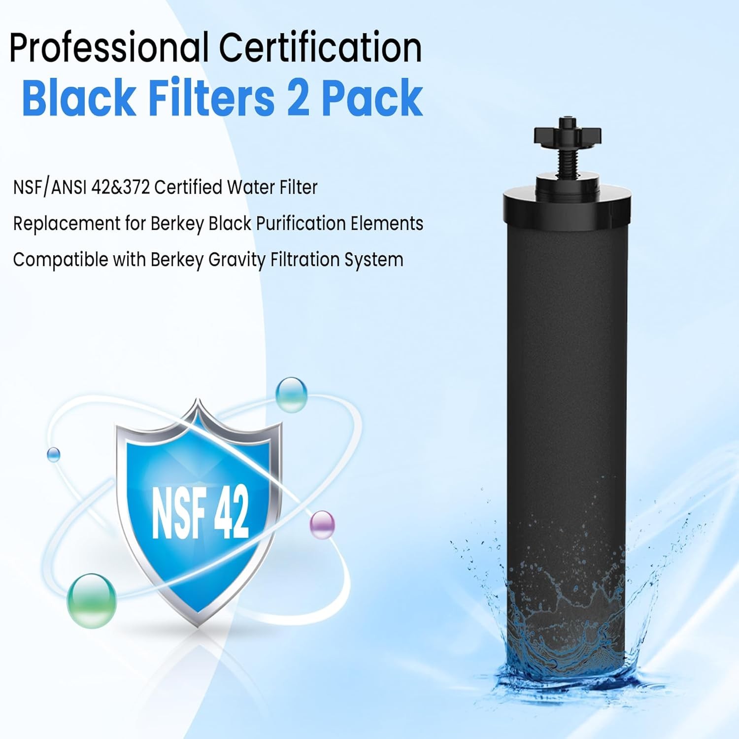 2 Packs Replacement Gravity System Filters BB9-2 Black For Berkey Water Filter gallery