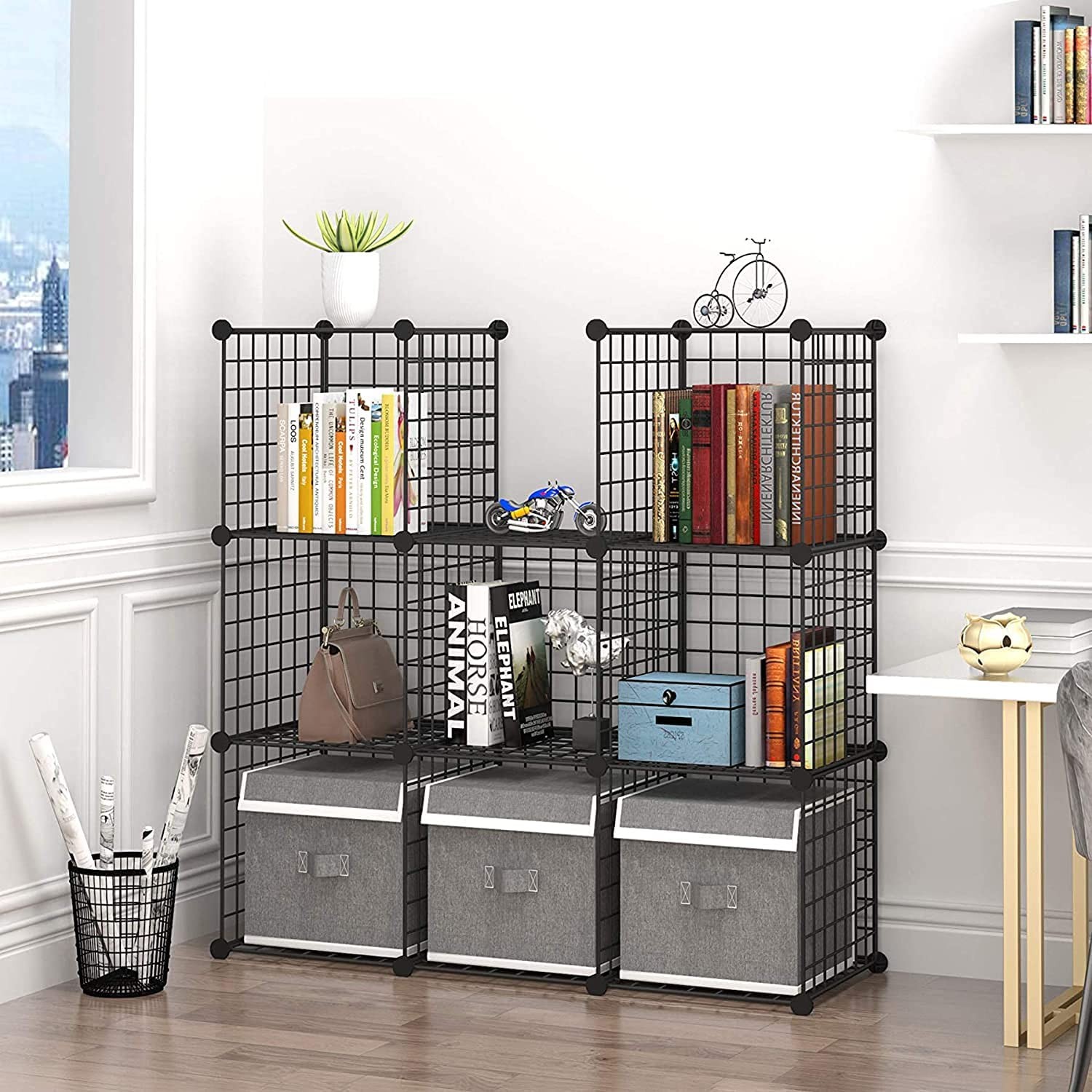 9-Cube Metal Grid Wire Storage Organizer Modular Bookshelf Unit Cube Storage gallery