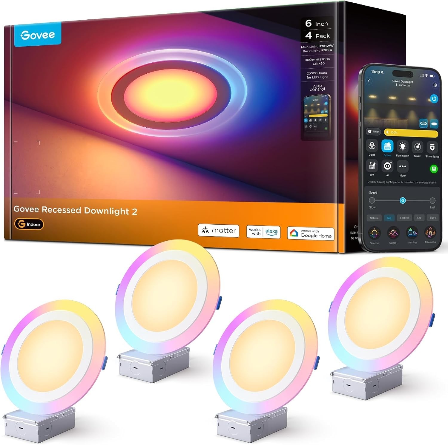 Smart Recessed Lighting 6 Inch, Matter RGBIC LED Recessed Light Work with Alexa, gallery