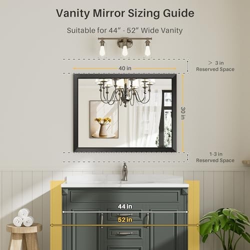 40x30 Inch Bathroom Mirror for Wall, Thick Metal Framed 40"L x 30"W Black gallery
