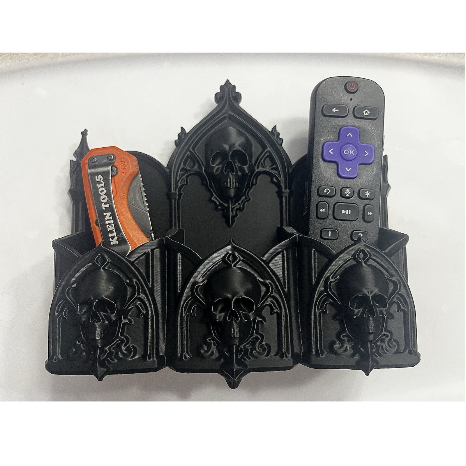 Black Gothic Skull Wall Mounted Organizer Holder, 3D printed gallery
