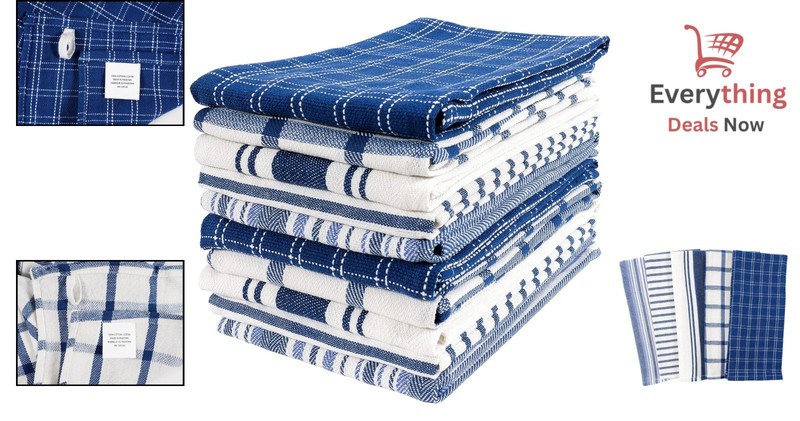Assorted 10 Pack Flat Kitchen Towels 100% Cotton Ultra Absorbent and Fast-Drying gallery