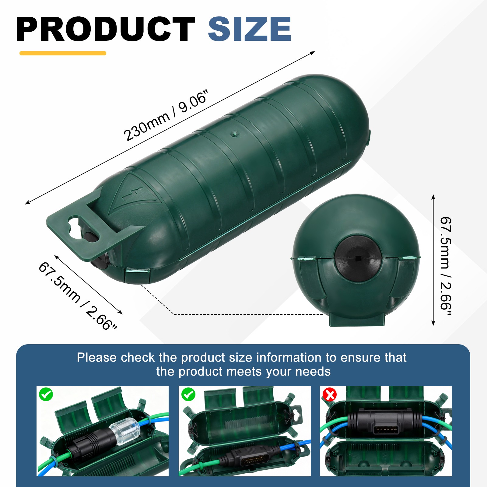 IP55 ABS Green Waterproof Connection Box, 9.06 x 2.66 x 2.66in gallery